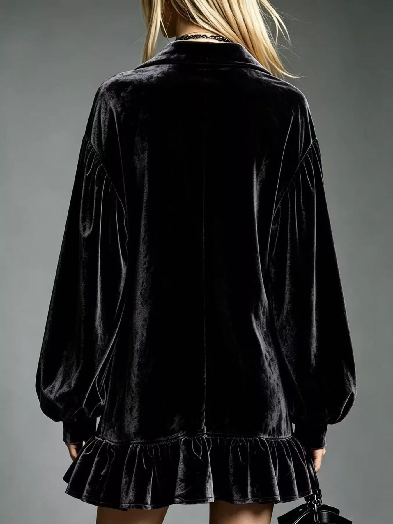 Trendsi Full Size Velvet Ruffled Hem Long Sleeve Dress Plus Size -
