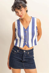 Trendsi HYFVE Woven Striped V-Neck Button Down Vest -