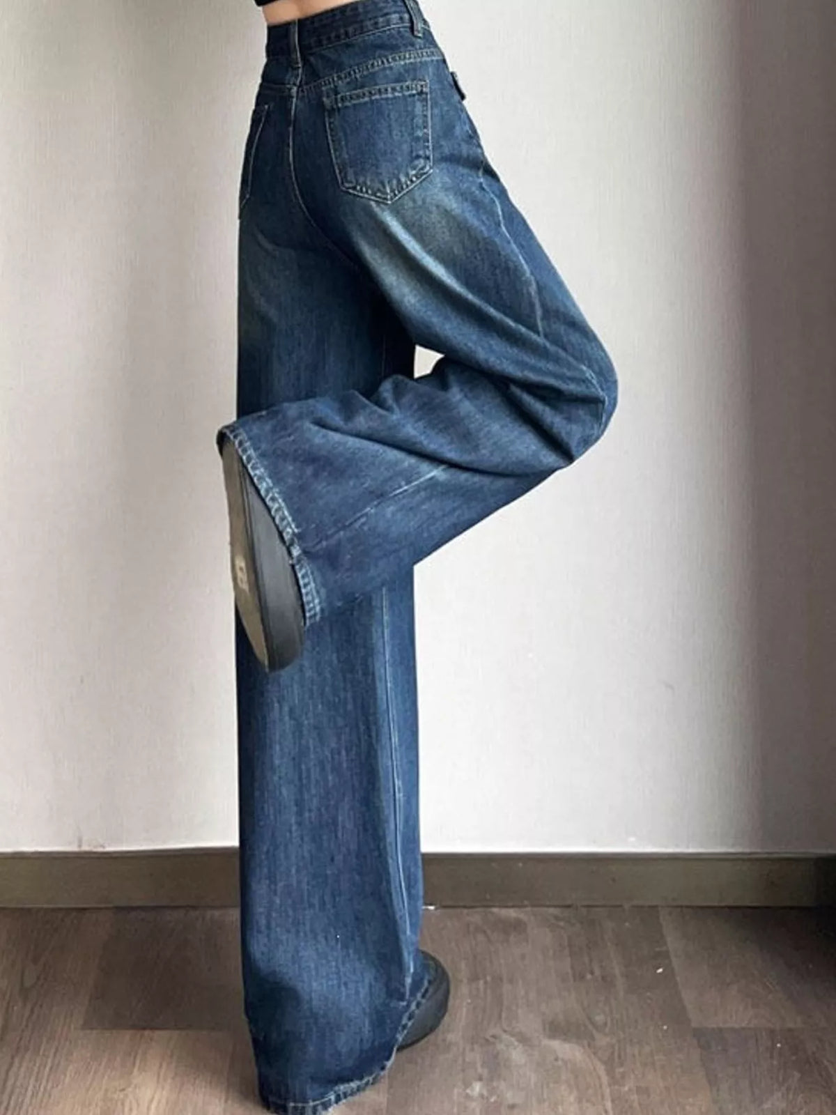 Asymmetric Waist Wide-Leg Jeans — side view