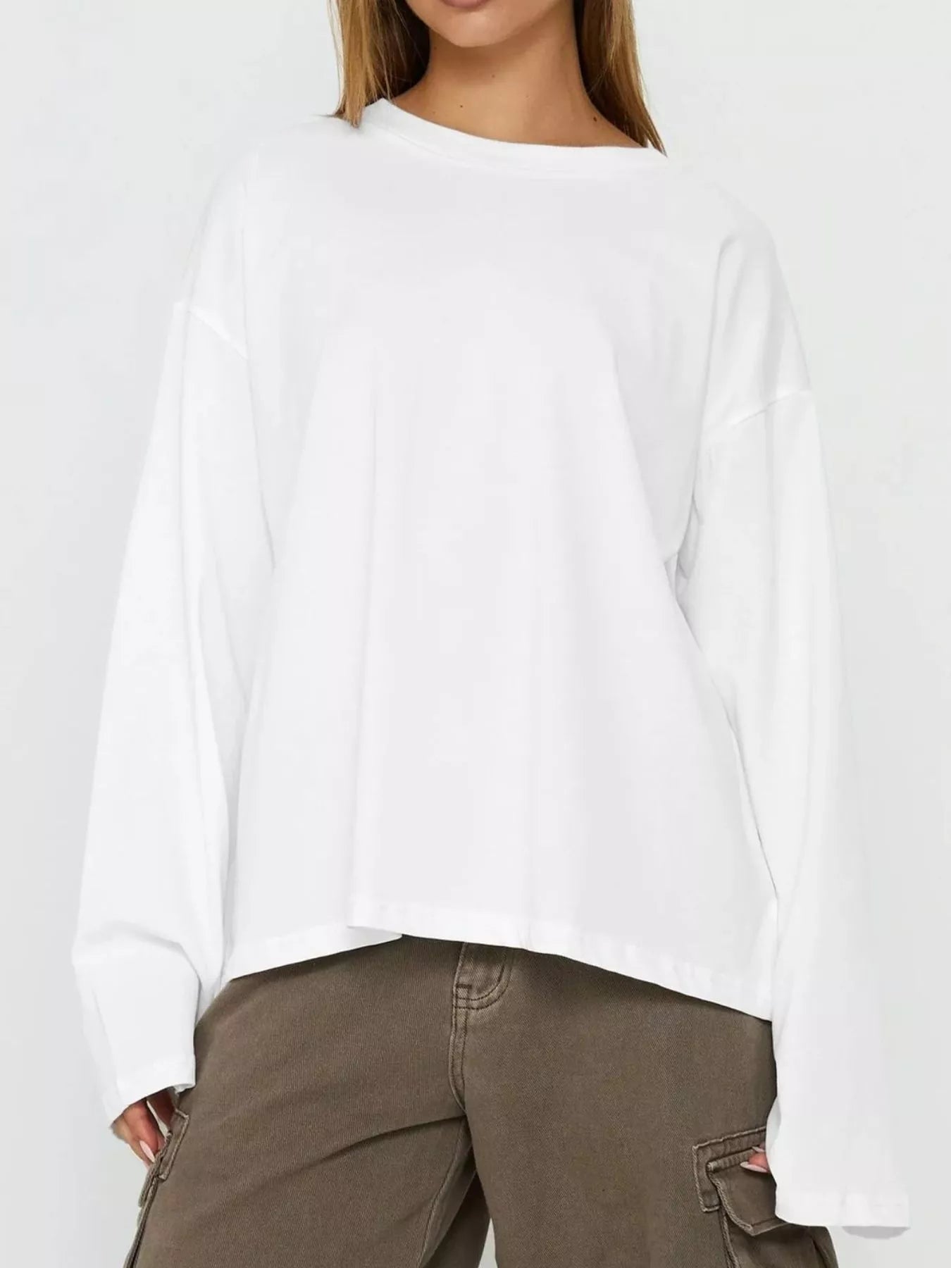 Trendsi Oversized Long Sleeve Crew Neck T-Shirt -