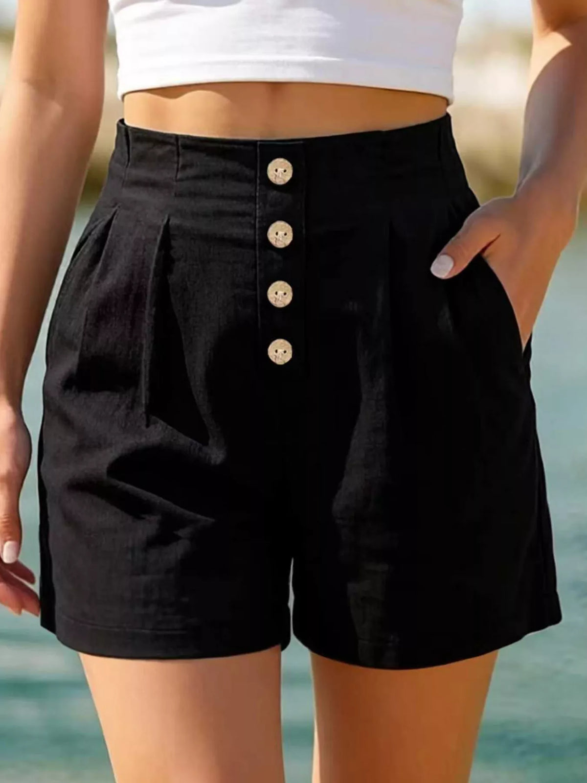 Trendsi Button Fly High Waist Shorts -