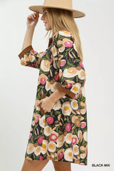 Trendsi Umgee Mix Floral Contrast Trim Shift Mini Dress -