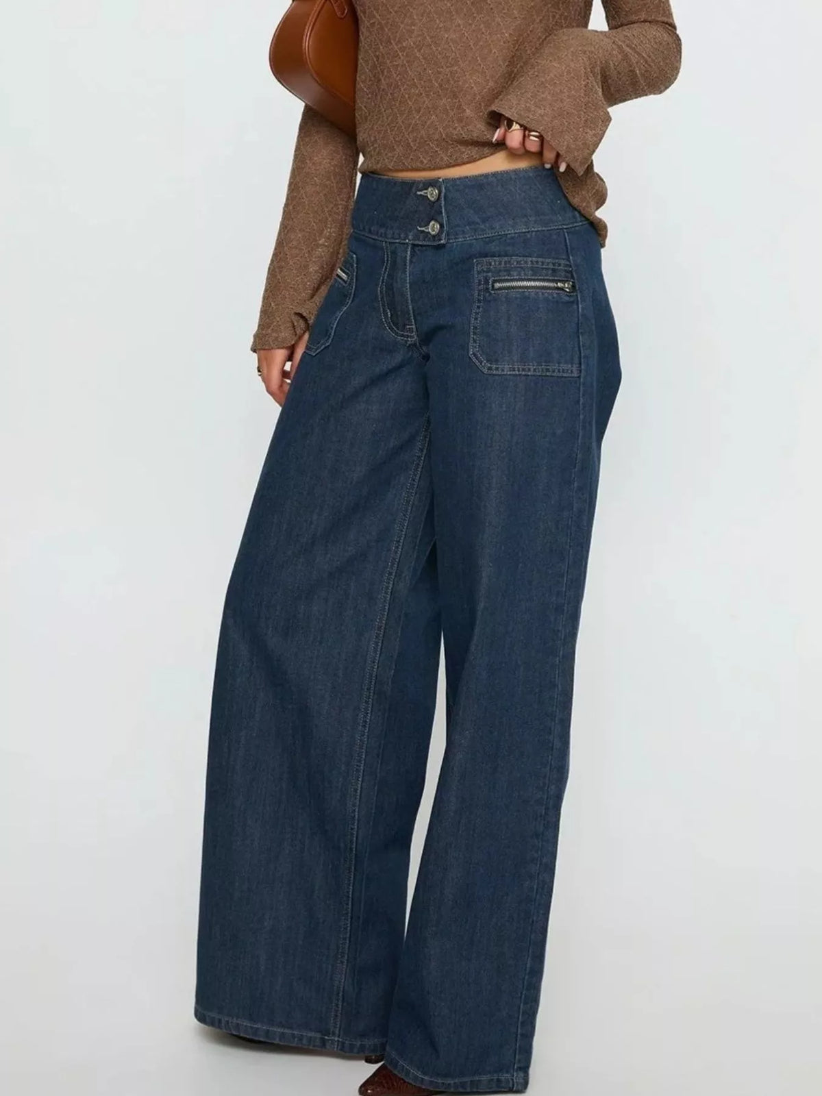 High-Waisted Wide-Leg Jeans with Zip Pockets, side view