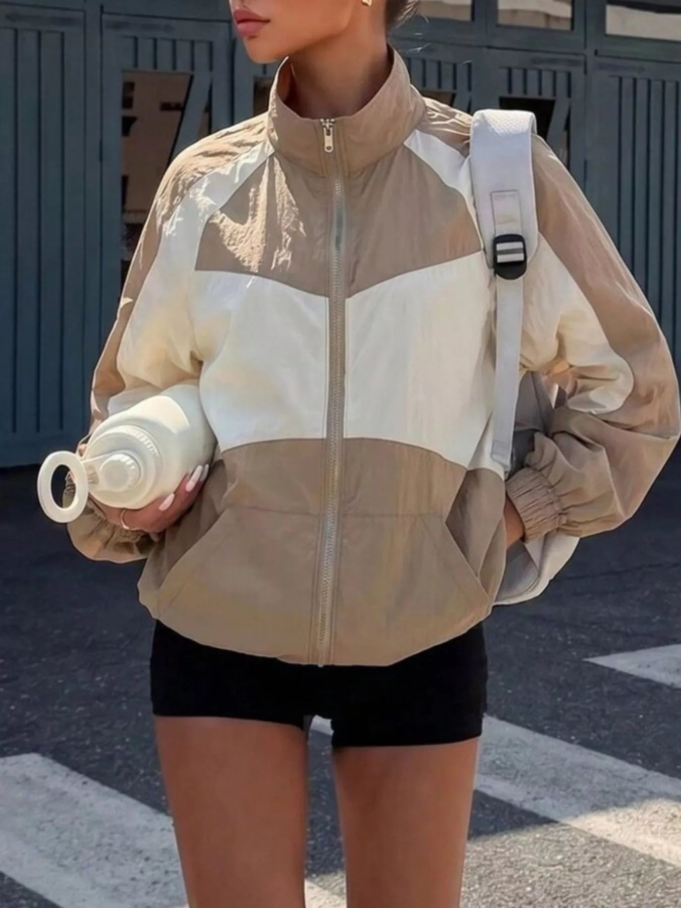 Trendsi Color Block Zip-Up Jacket -