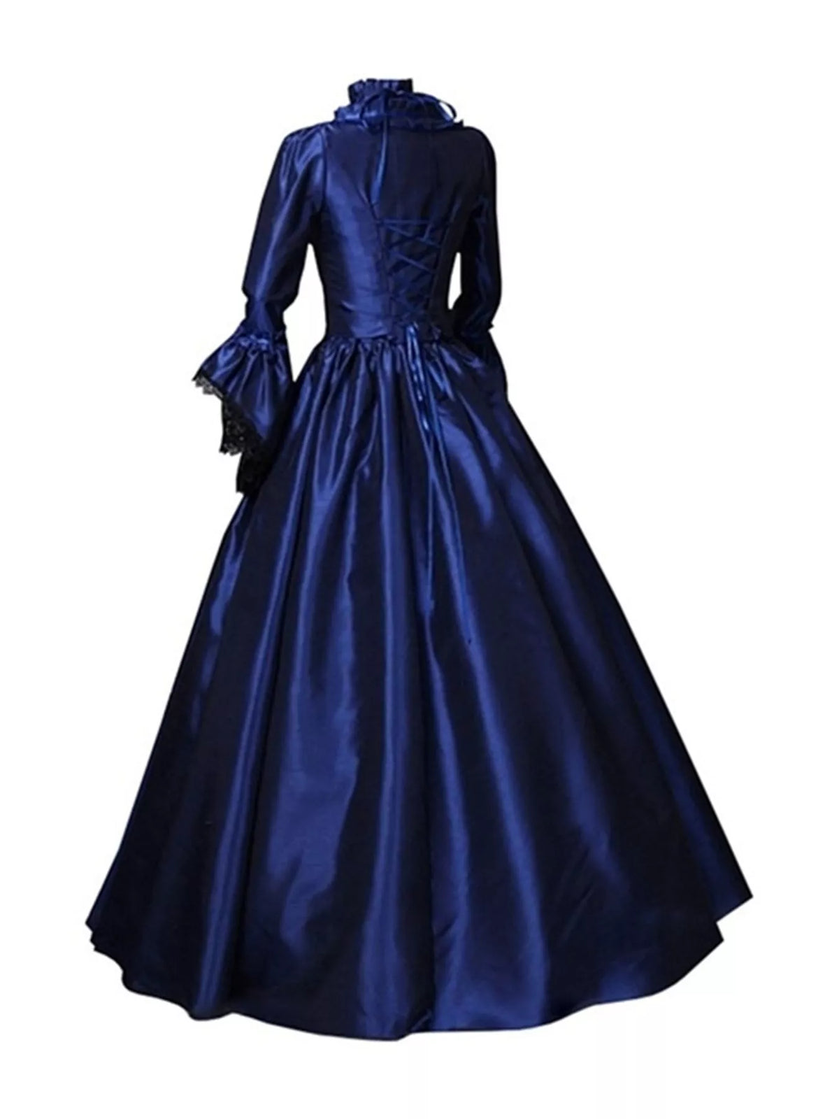 Victorian Gothic Satin Ball Gown Dress with Bow Accents in blue