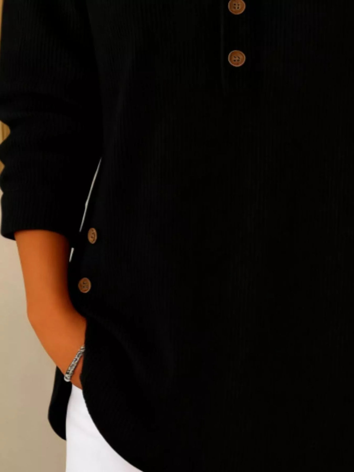 Women's Button Detail Corduroy Top in Black, back view