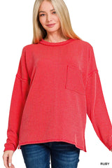 Trendsi Zenana Long Sleeve Drop Shoulder Rib Top -
