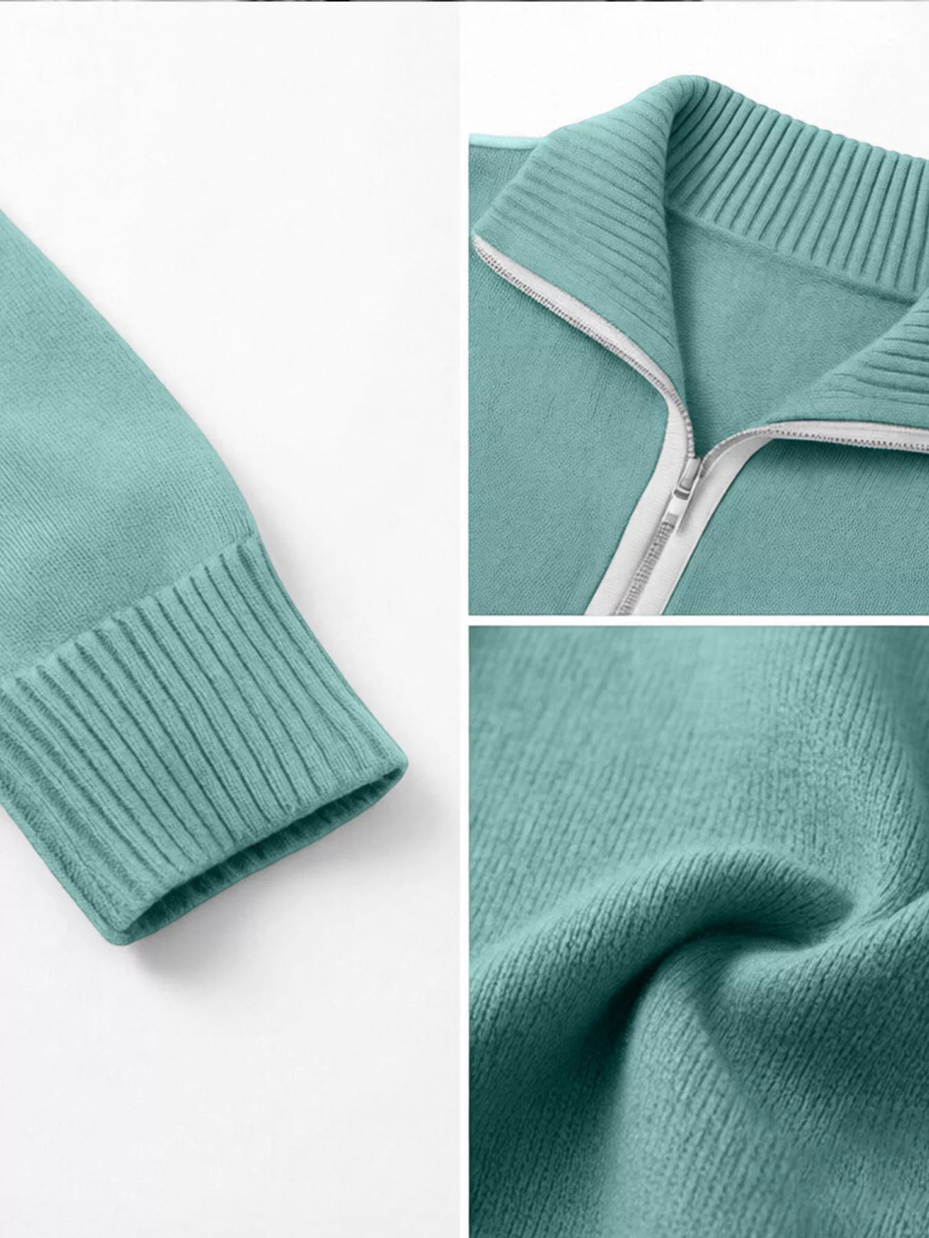 Trendsi Quarter-Zip Dropped Shoulder Sweater -