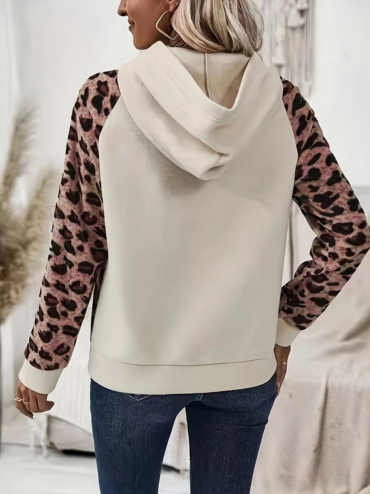 Trendsi Leopard Button Detail Hoodie -