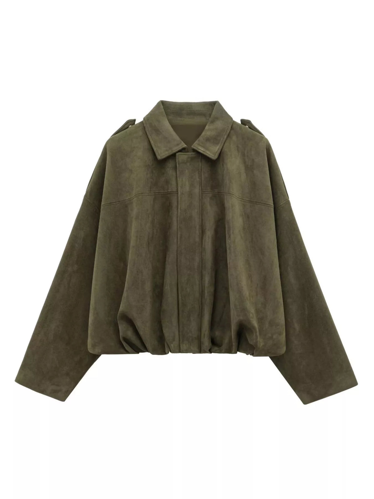 Faux Suede Collared Bomber Jacket — garment front