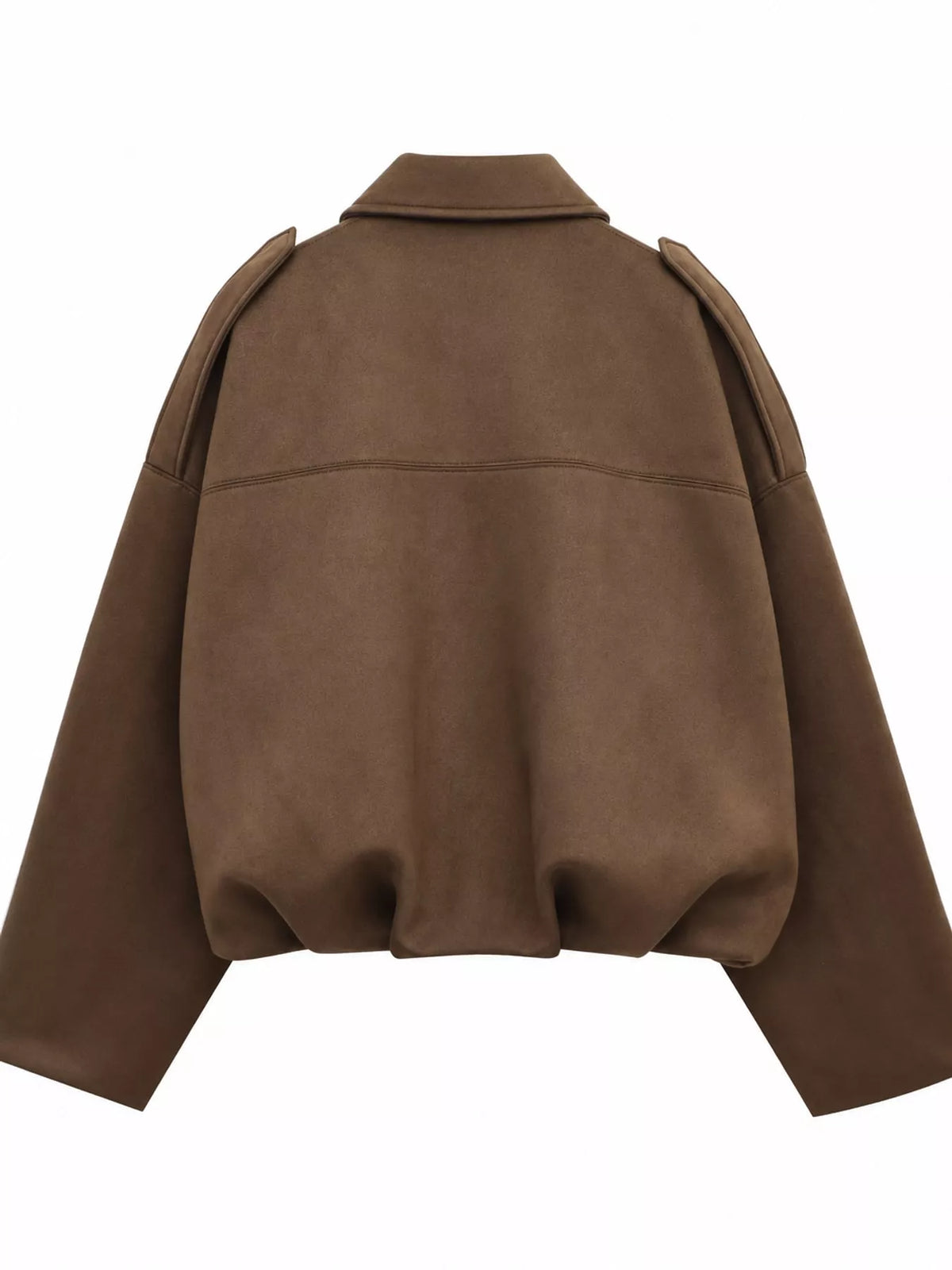 Faux Suede Collared Bomber Jacket — back view
