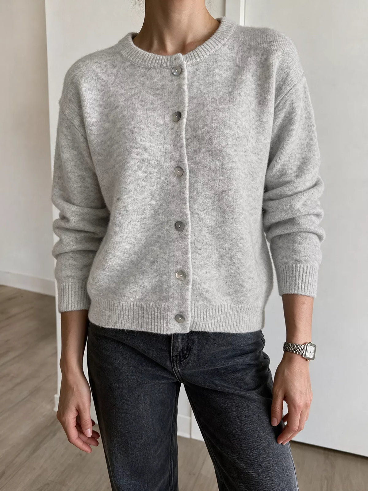 Trendsi Crew Neck Button-Down Cardigan -