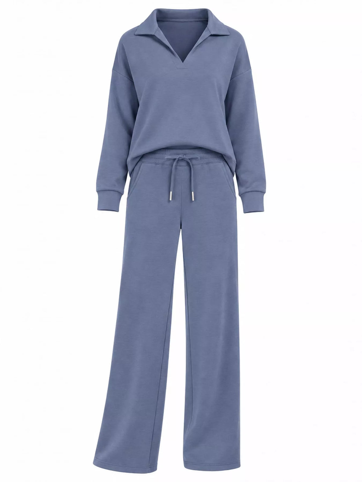 Top and drawstring pants set, slate flat set
