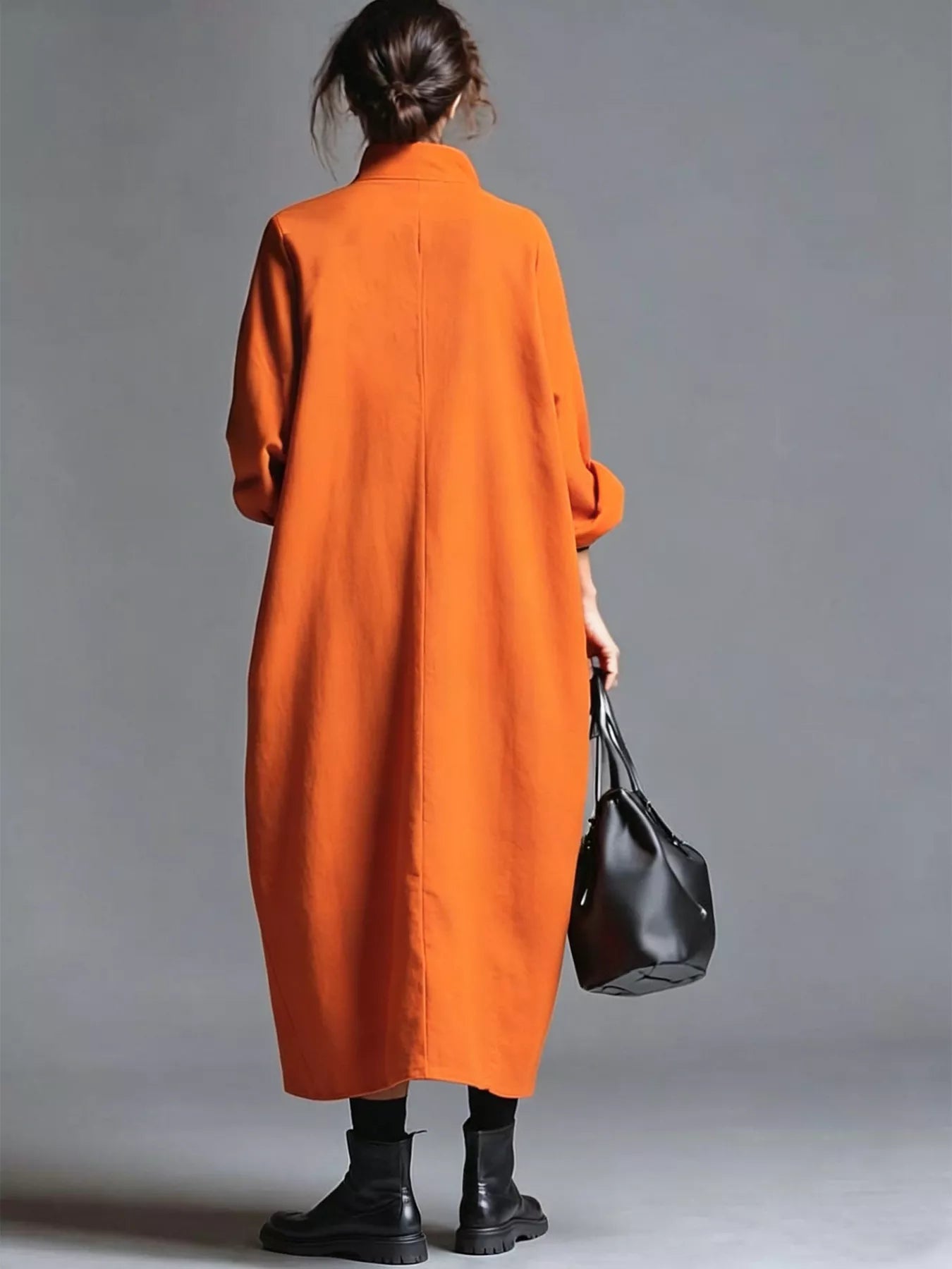 Trendsi Full Size Loose-Fit Mock Neck Midi Dress with Pockets Plus Size -