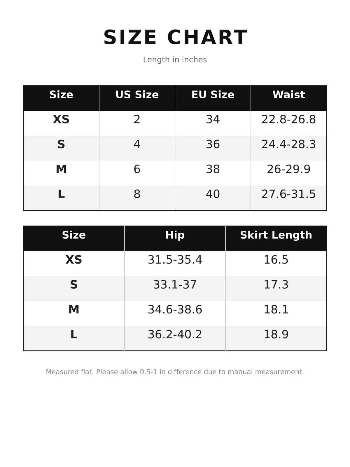Size chart for halter crop top and ruched bodycon mini skirt set