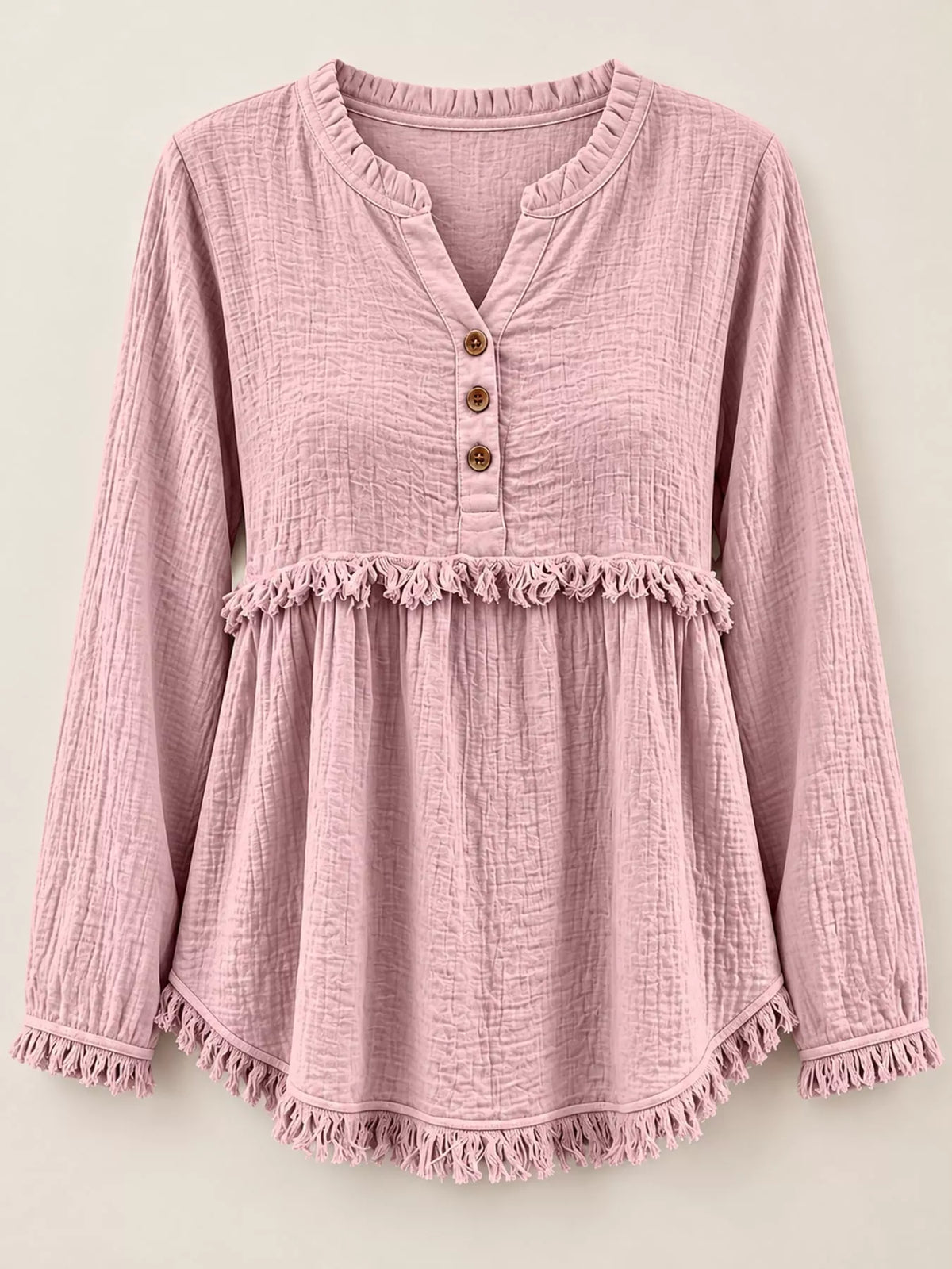 Frayed-hem blouse, pink flat front