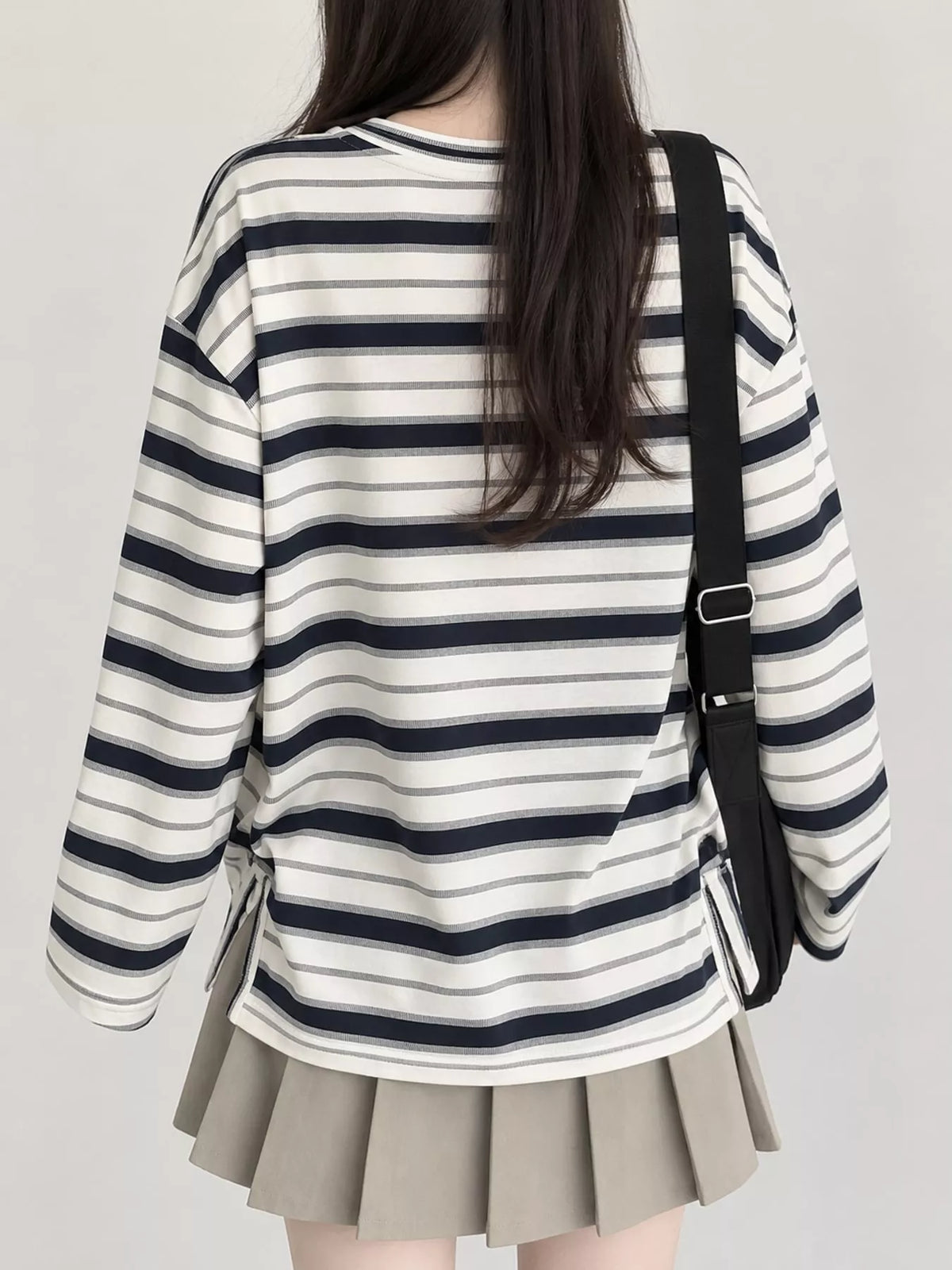 Cream and black striped oversized T-shirt, back view