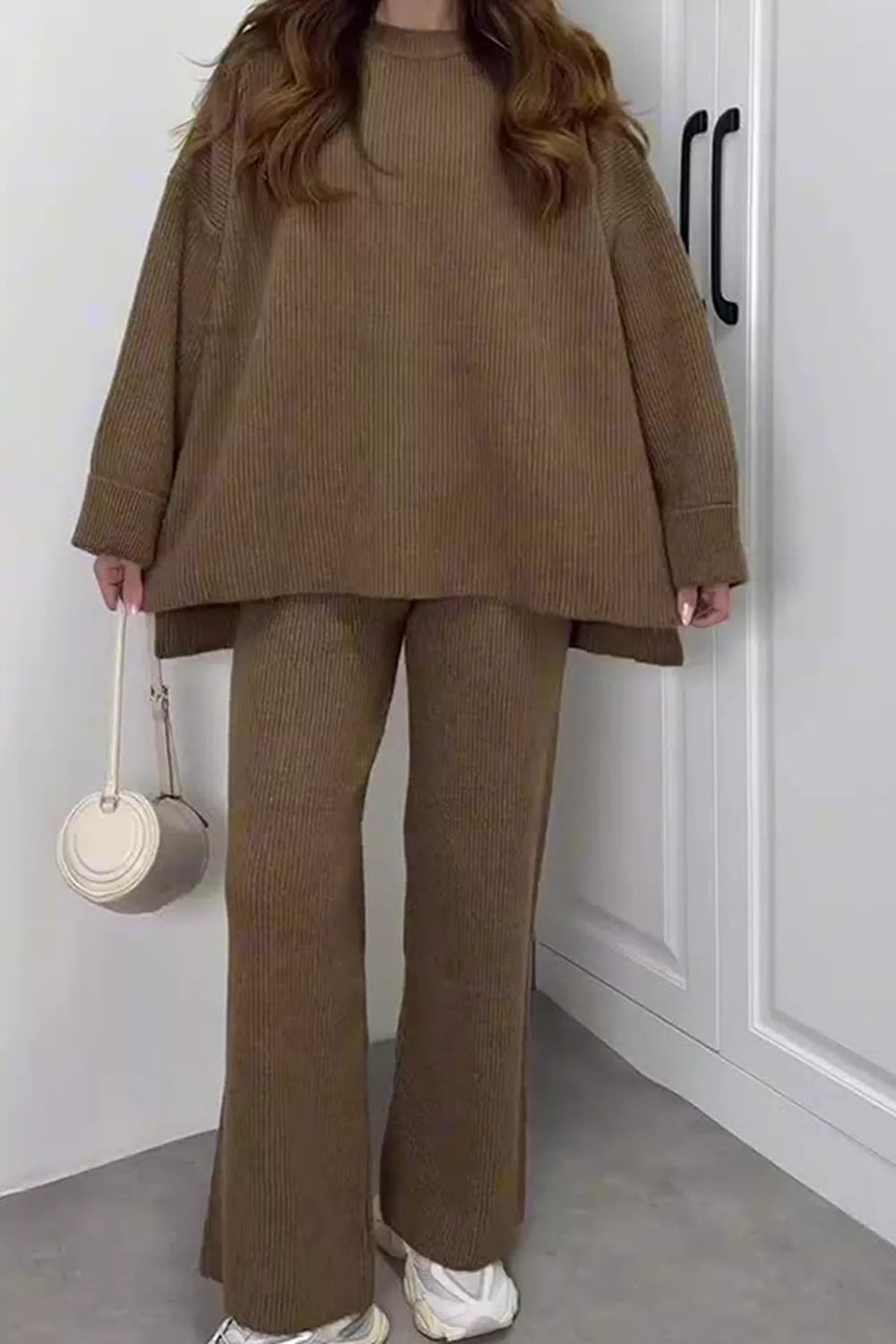 Trendsi Dropped Shoulder Knit Sweater and Wide Leg Pants Set -