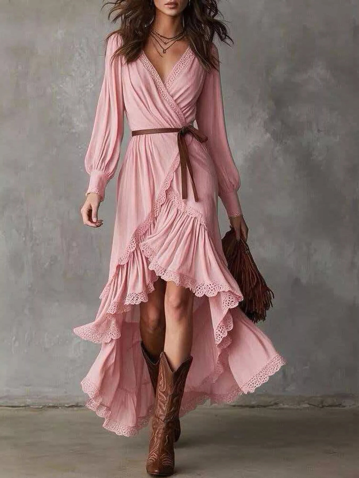 High-Low Hem Surplice Dress in pink