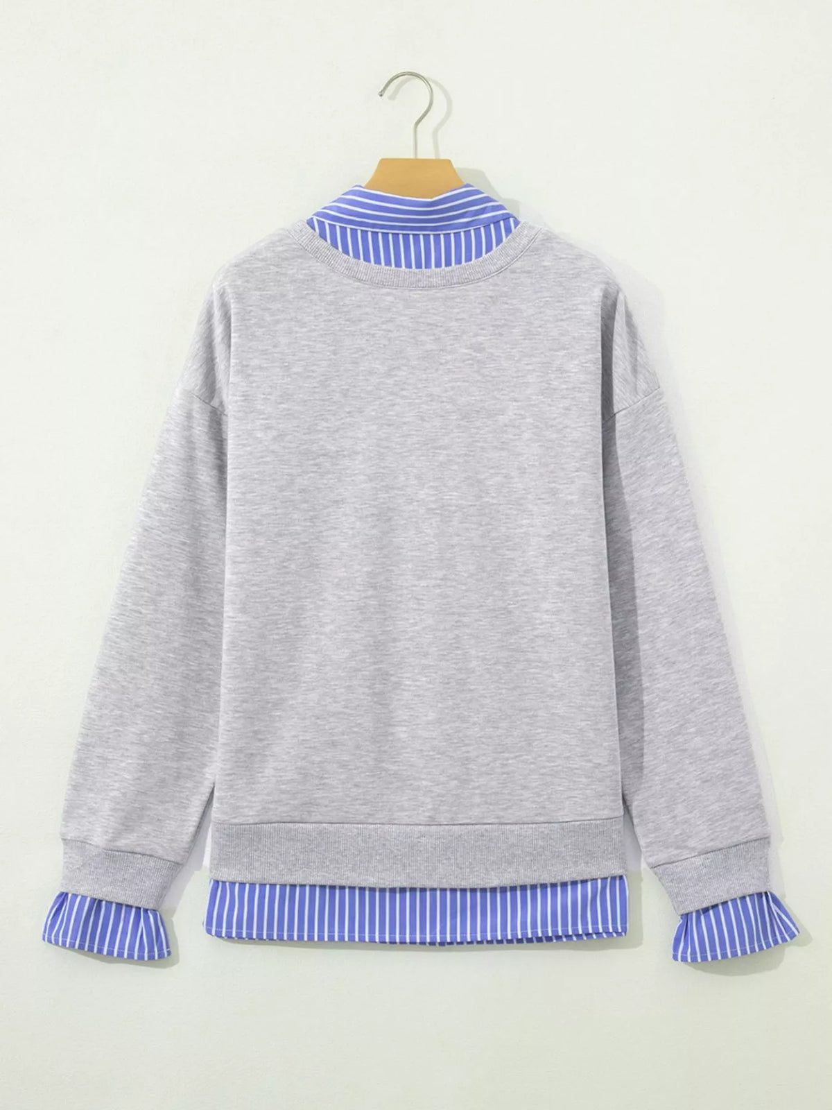 Striped-collar sweatshirt, gray hanging back