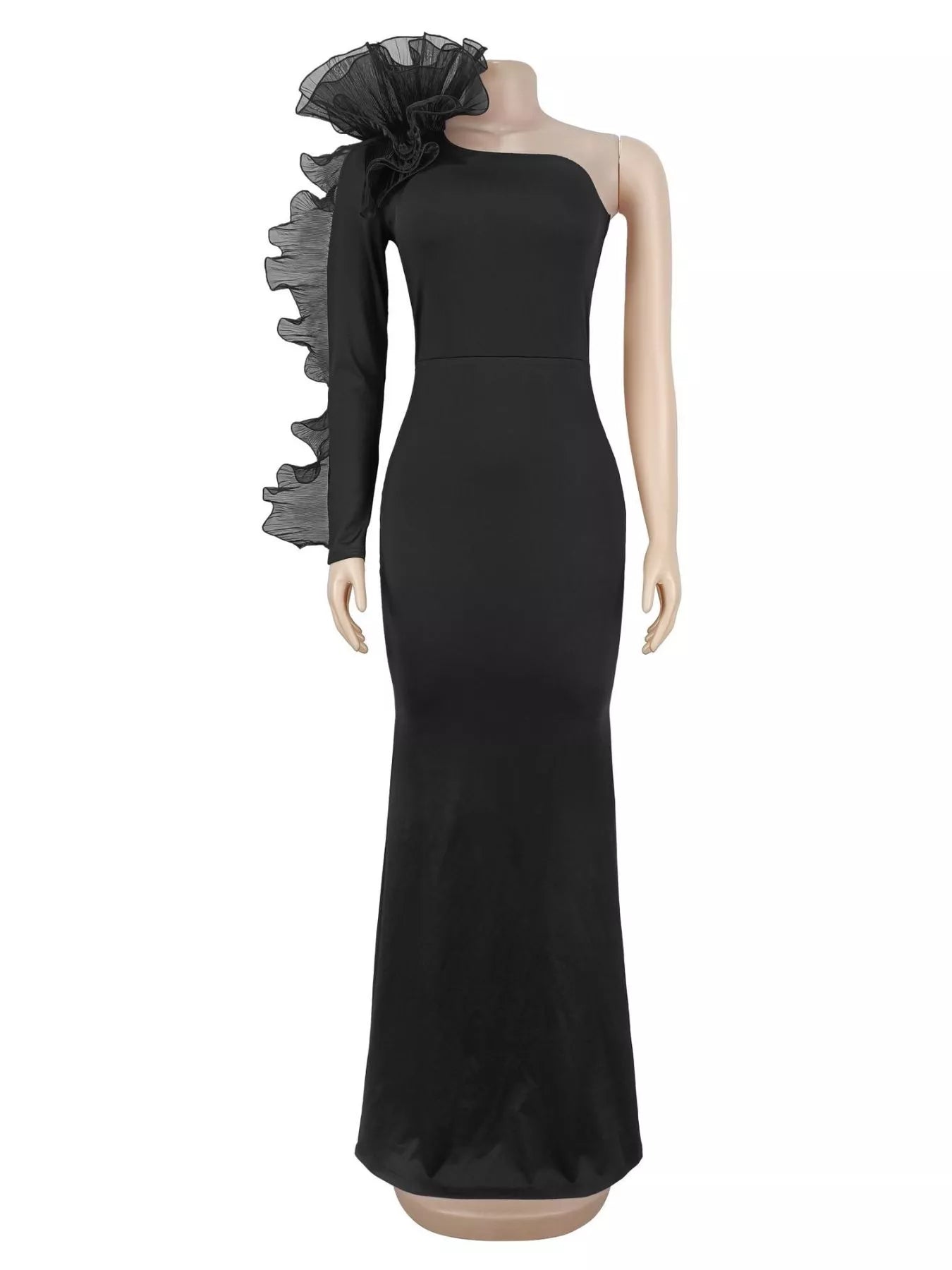 Trendsi One-Shoulder Ruffled Mermaid Evening Maxi Dress -