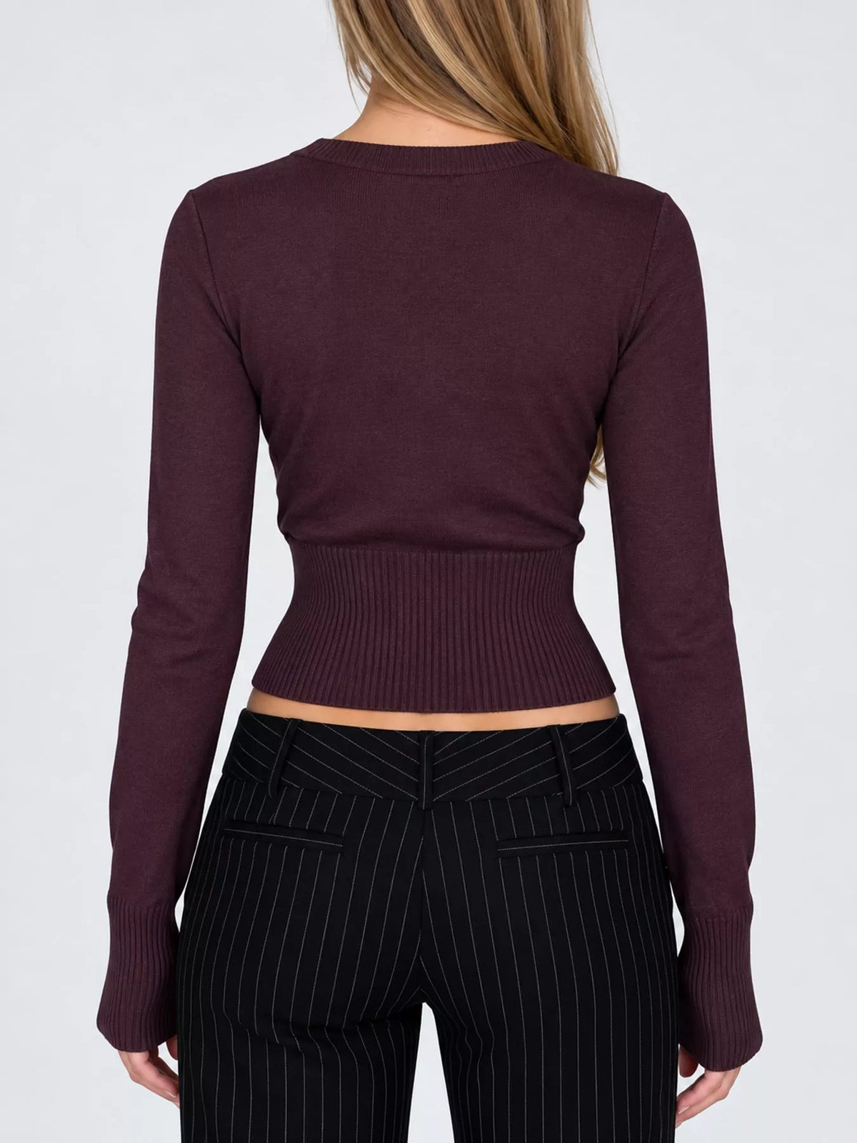 Slim-fit Ribbed Knit Button-Down Cardigan, back view