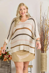 Trendsi ADORA Full Size Multi Color Strip Sweater Plus Size -