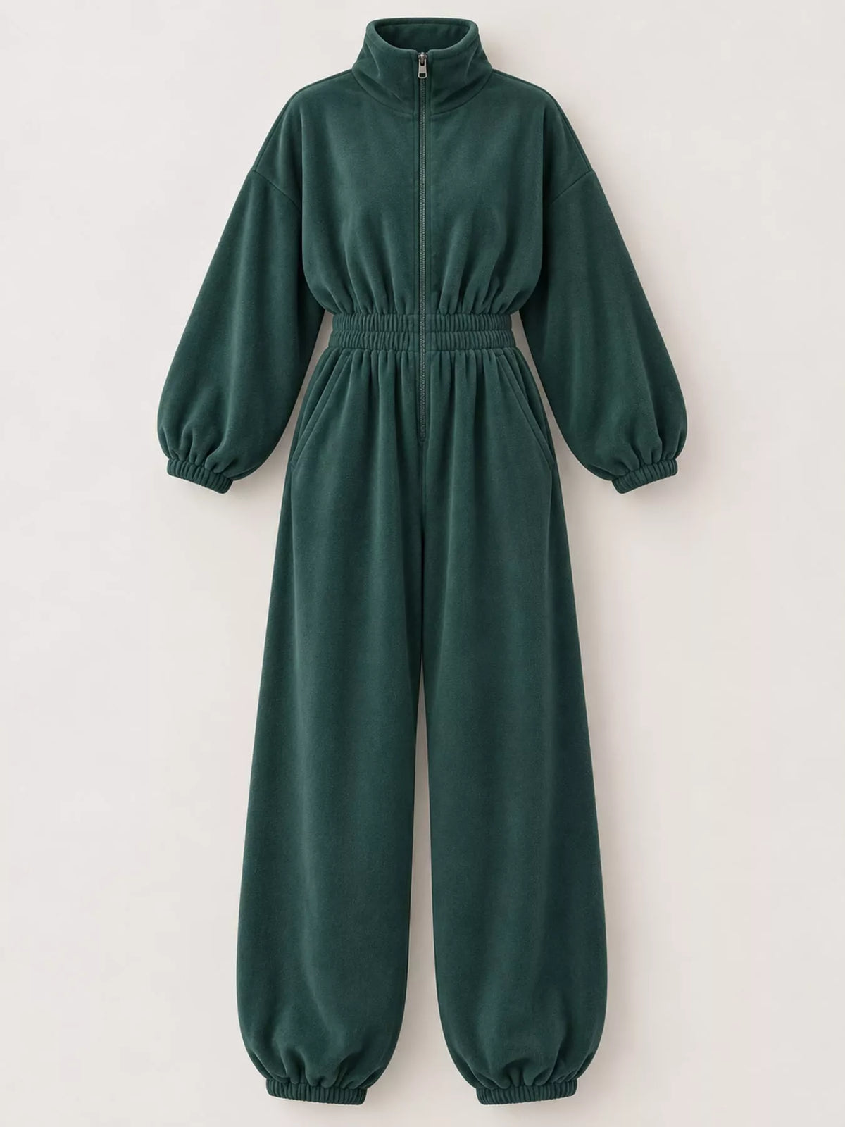 Zip Front Long Sleeve Jumpsuit — garment front