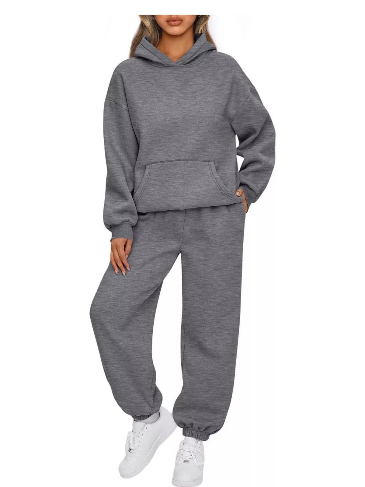 Drop Shoulder Hoodie and Jogger Sweatpants Set — front view