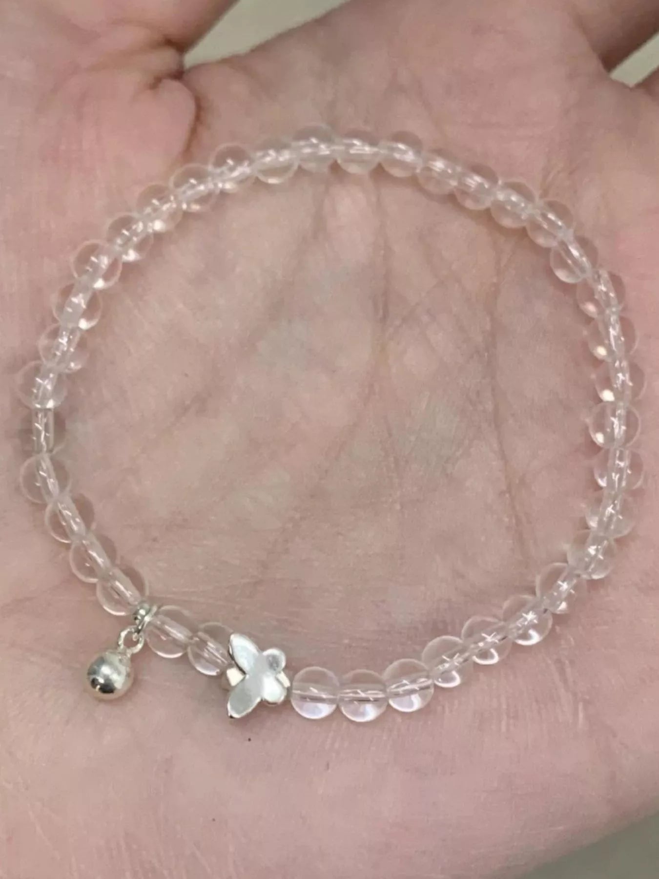 Trendsi Crystal Beaded Bracelet with Butterfly Charm -