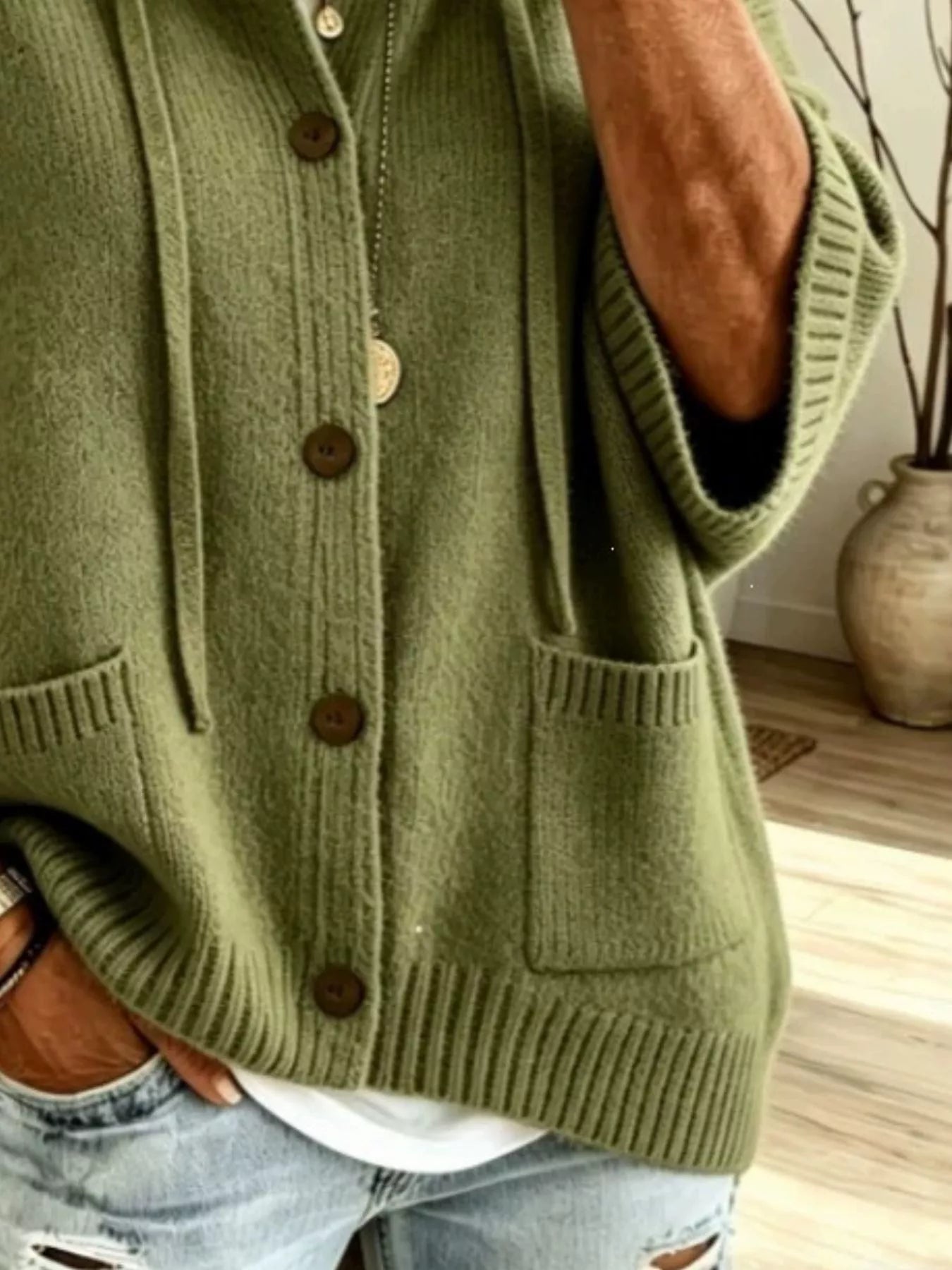 Trendsi Hooded Button-Down Knit Cardigan -