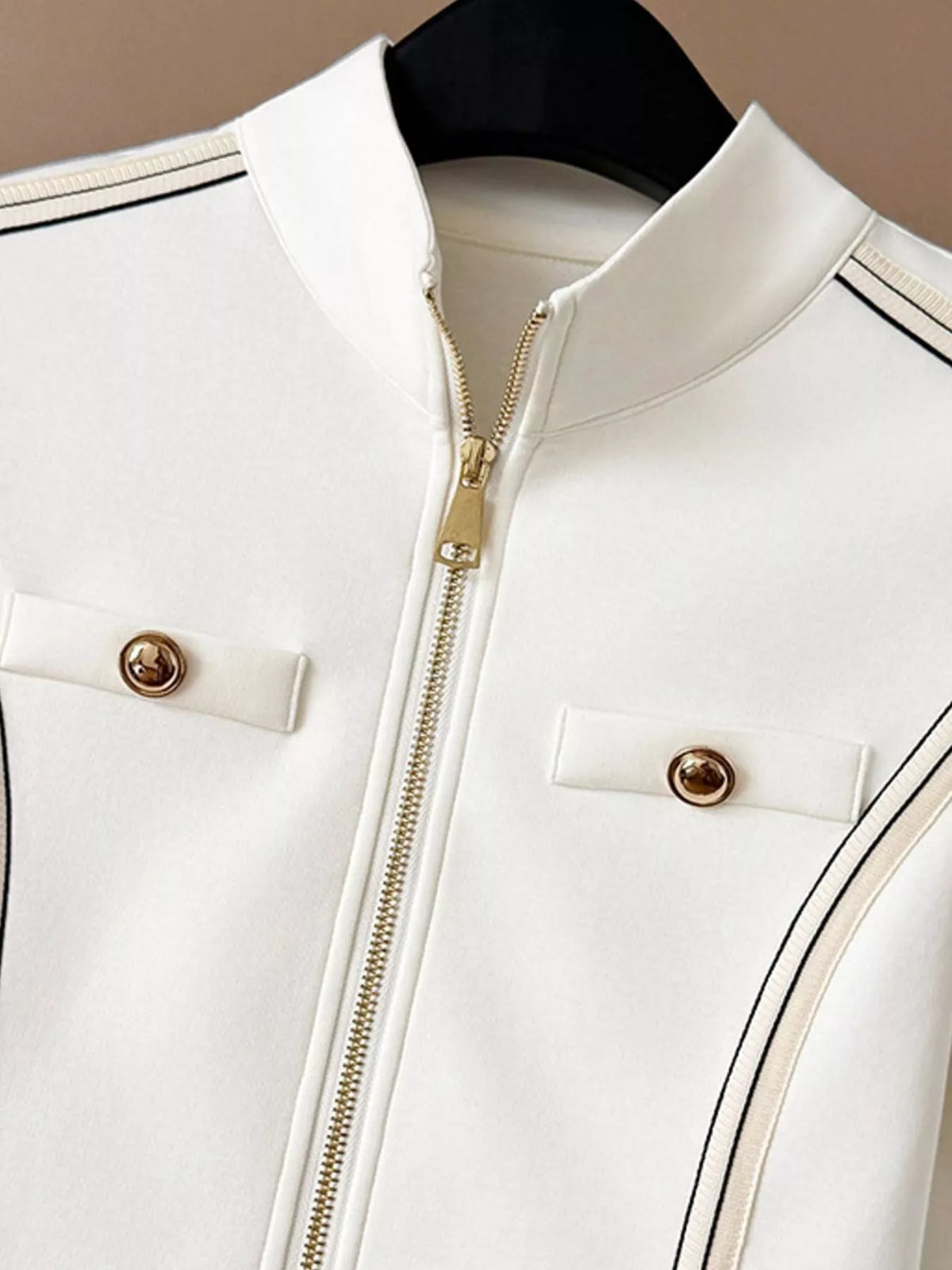 Zip-Up Jacket and Wide-Leg Pants Set, detail view in white