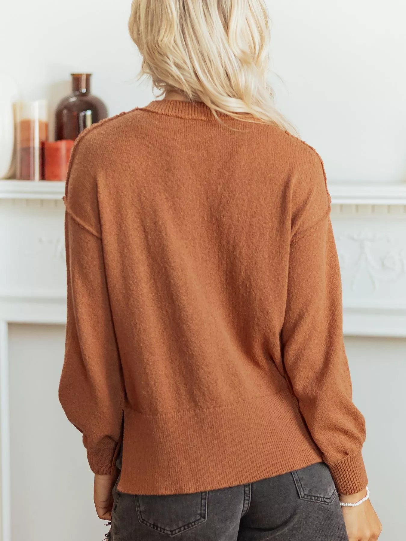 Trendsi Oversized Drop Shoulder Round Neck Christmas Sweater -