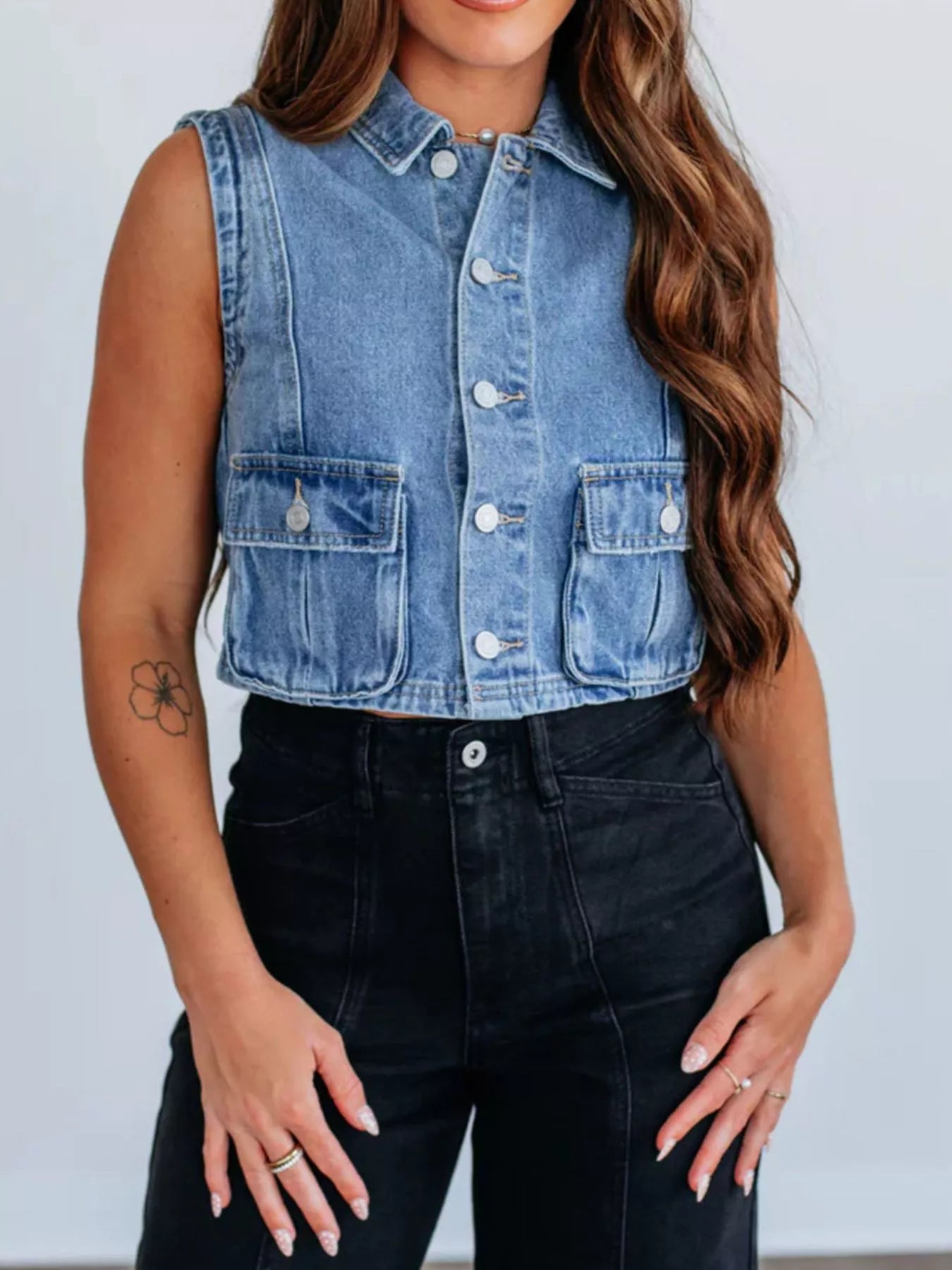 Trendsi Sleeveless Cropped Denim Vest -