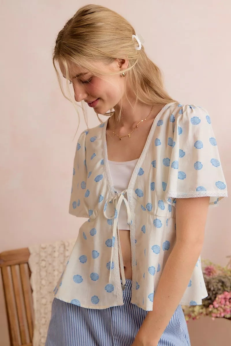 Women's Boho Print Tie-Front Blouse With Flutter Sleeves — product view 12