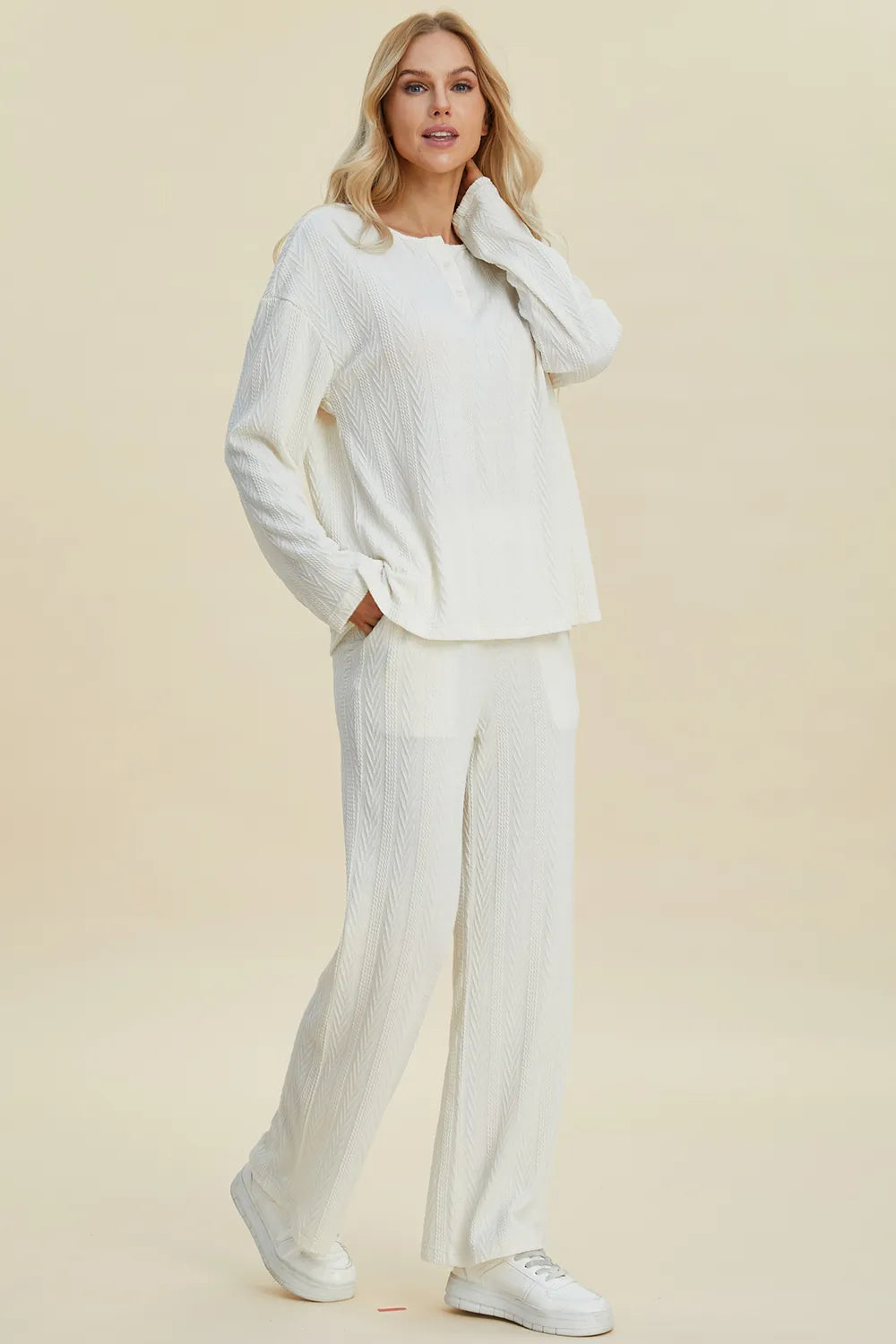 Women's Cable-Knit Long Sleeve Top and Pants Set — product view 7
