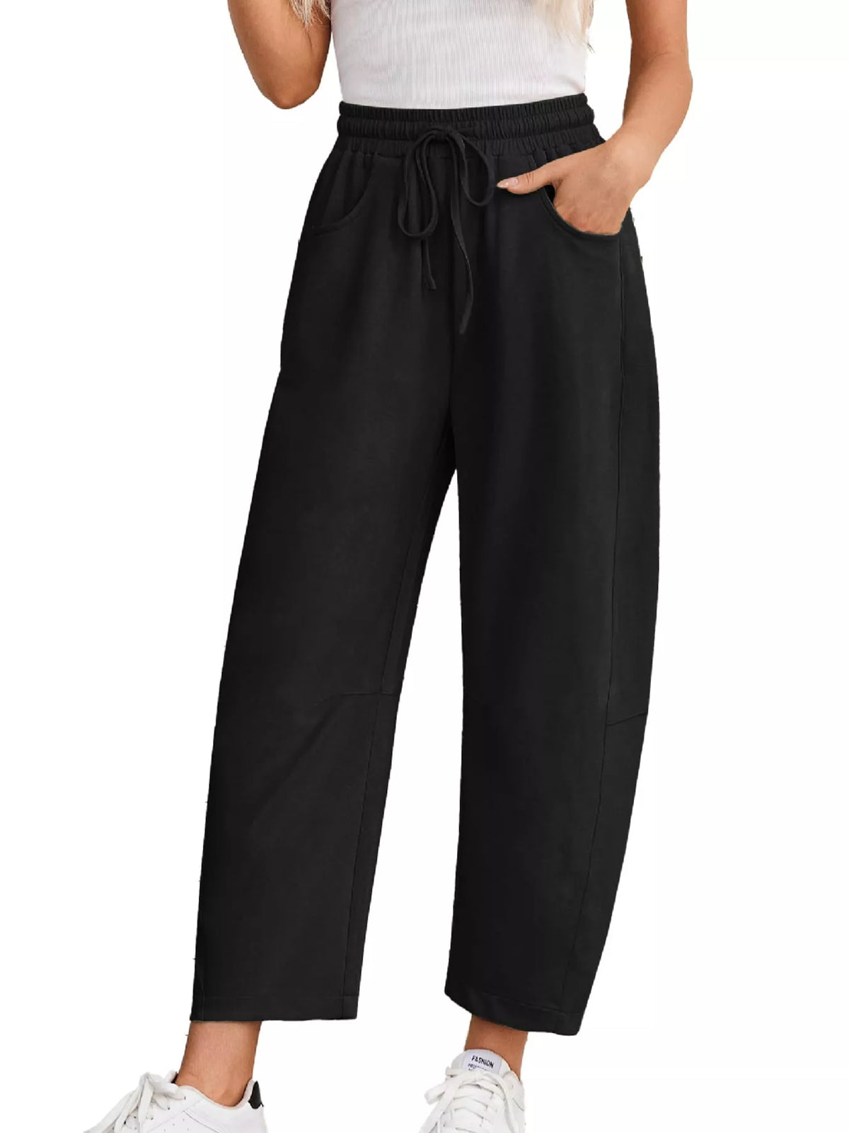 Wide-Leg Active Pants with Drawstring — front view