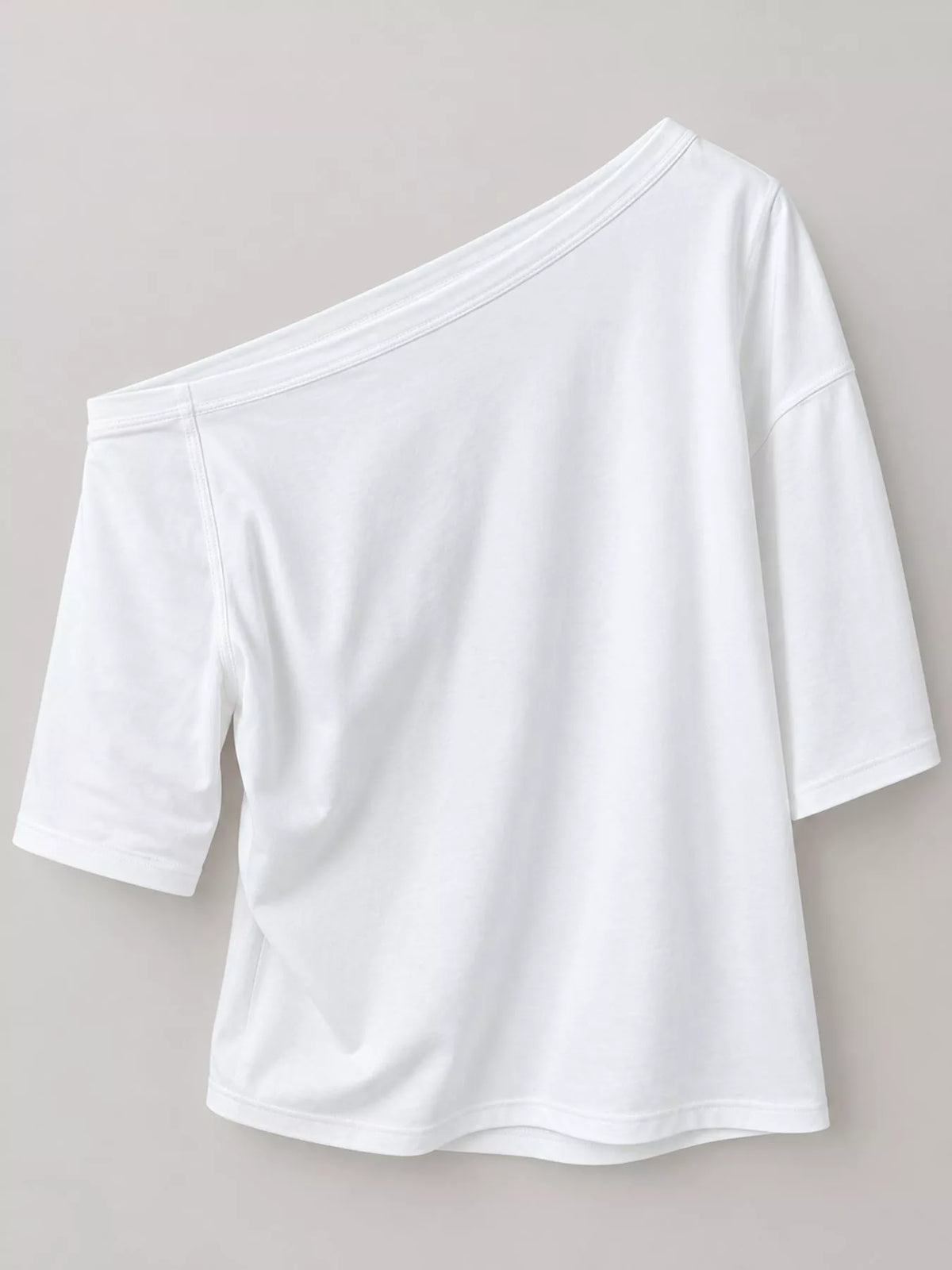 White asymmetric-neck T-shirt, front product view