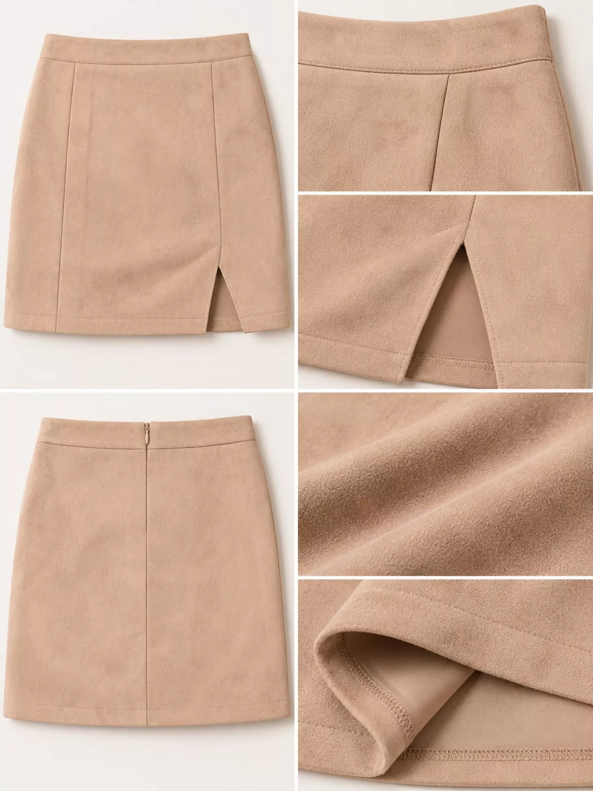 Zip-up mini skirt, beige garment details