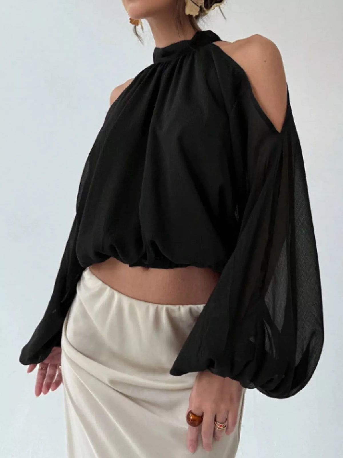 Cold-shoulder blouse, black side