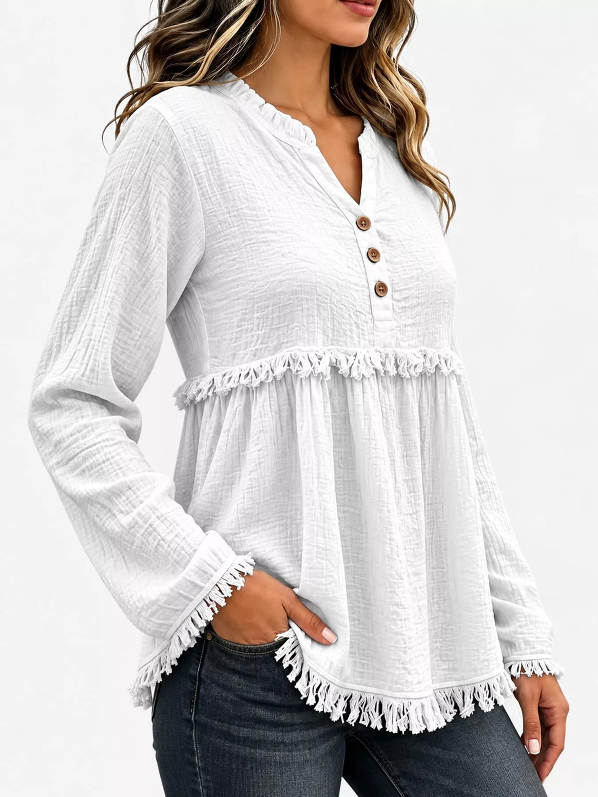 Frayed-hem blouse, white side