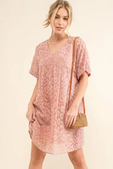 Trendsi And The Why Woven Leopard Baby Doll Roll-Sleeve Casual Dress -