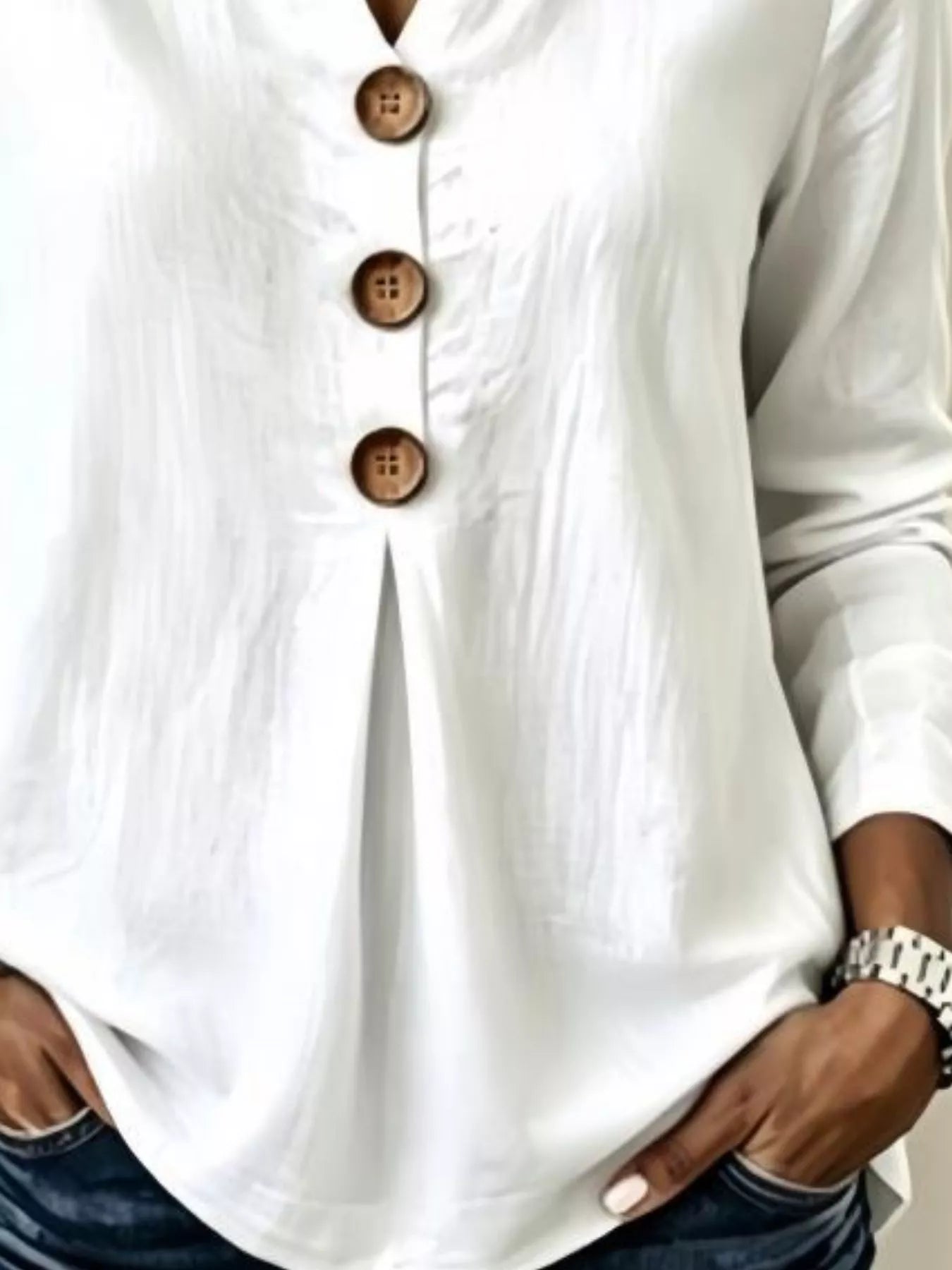 Trendsi Full Size Button Detail Long Sleeve Blouse Plus Size -