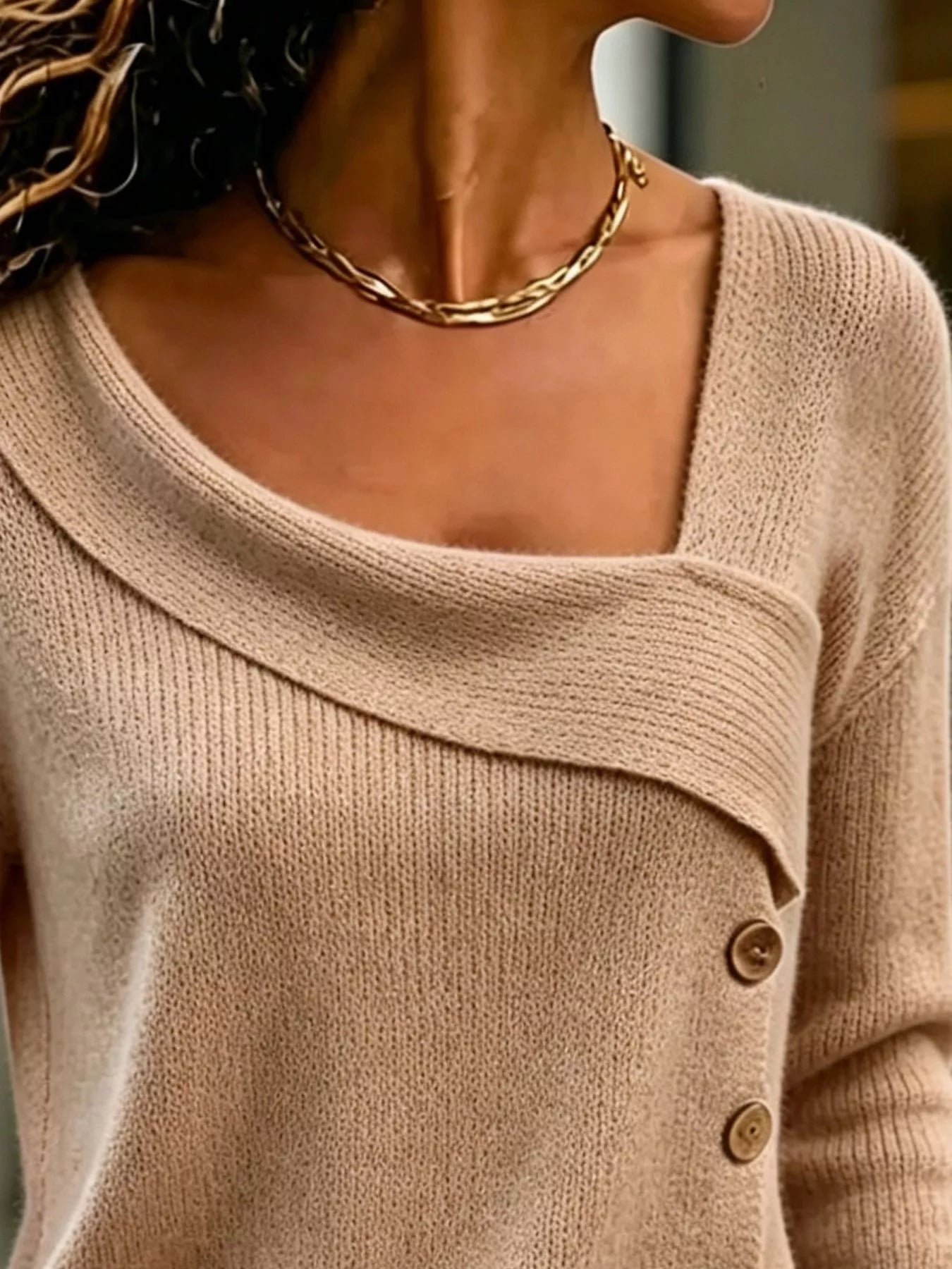 Trendsi Full Size Asymmetrical Decor Button Sweater Plus Size -
