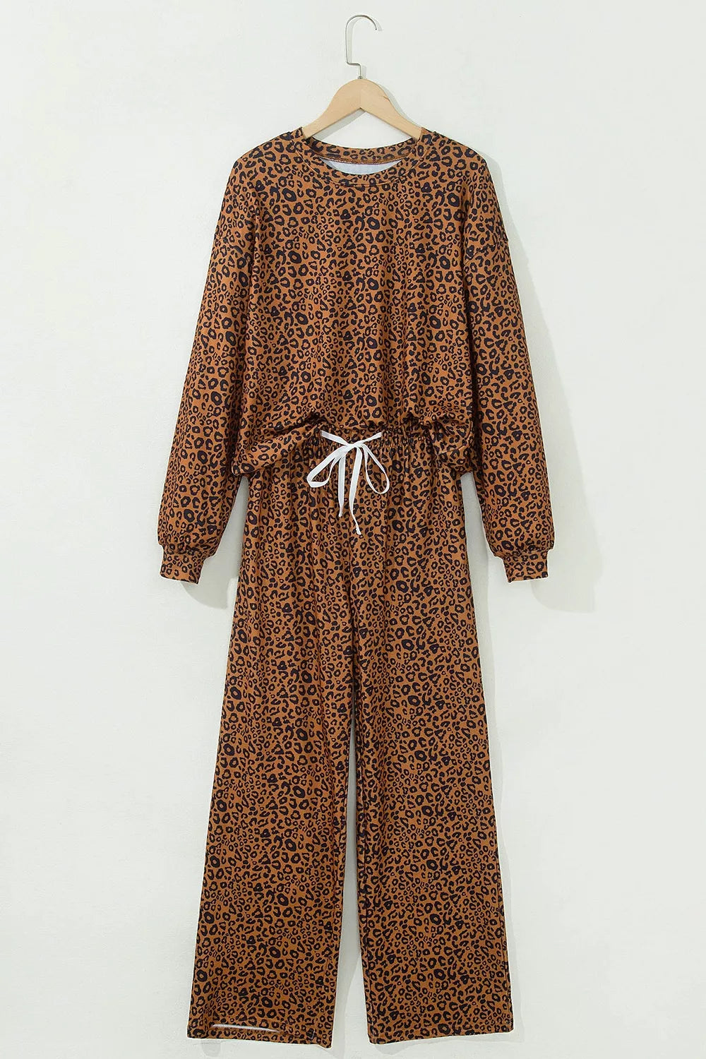 Trendsi Leopard Print Long Sleeve Top Relaxed Pant Set -
