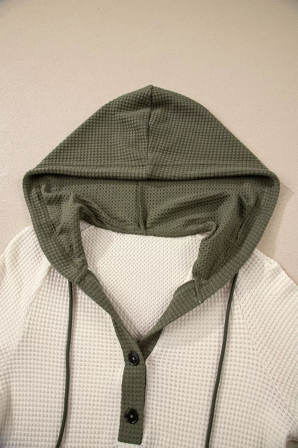 Trendsi Drawstring Waffle Knit Henley Hoodie -