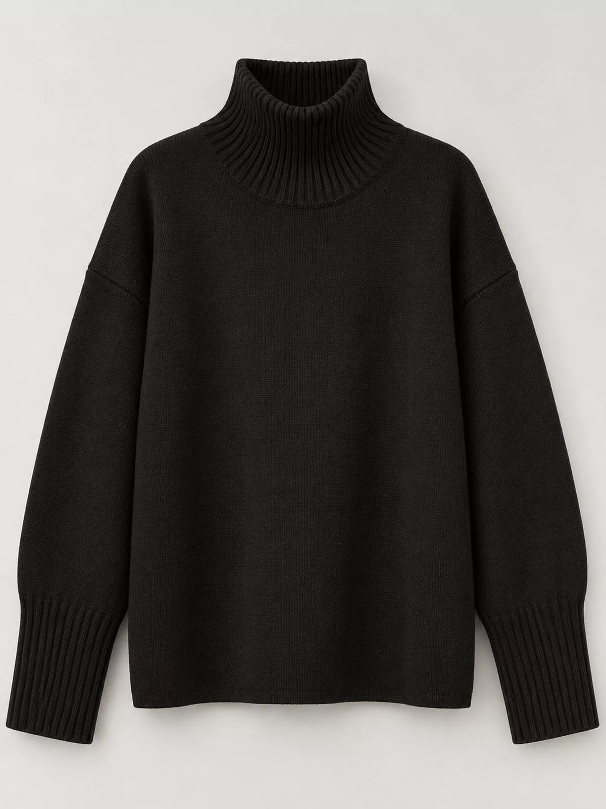 Turtleneck sweater, black flat lay