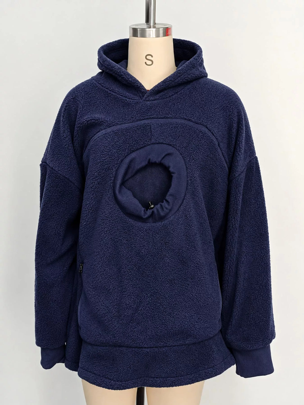 Pet-pouch hoodie, navy mannequin front