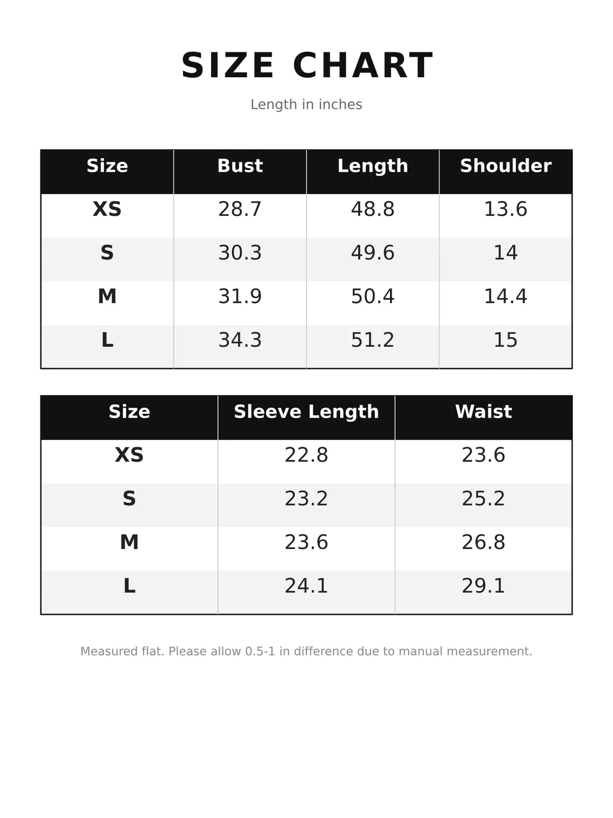 Size chart for ribbed long sleeve knit dress with side slit