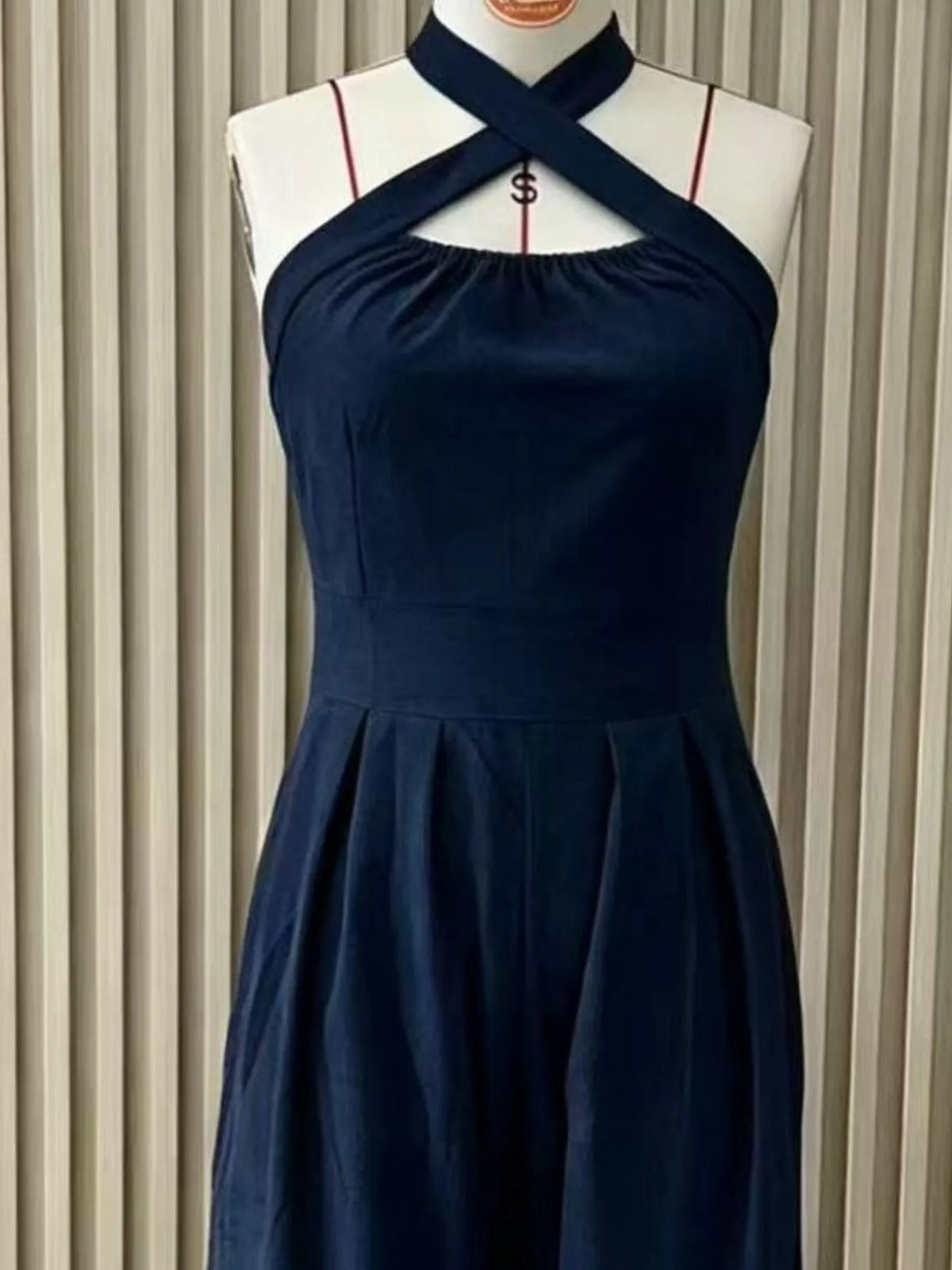 Dark Navy Halter Neck Wide-Leg Jumpsuit detail view